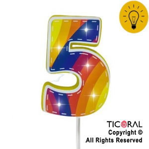 ADORNO PINCHE PARA TORTA LUMINOSO 3D NUMERO 5 MULTICOLOR x 1